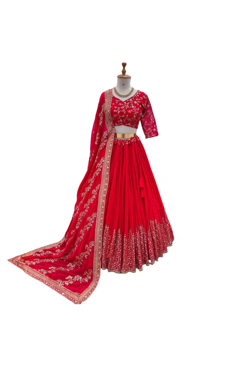 Faux Georgette Lehenga Choli & Dupatta - HRT3822 - Image 1